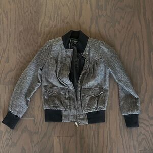 Gray Women's Herringbone Bomber Jacket